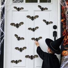 12pcs 3D Realistic Vintage Bat Wall Stickers, Halloween Theme Bat Wing Decals, Suitable For Home Wall Decor And Window Holiday Decoration - Multicolor - View 3