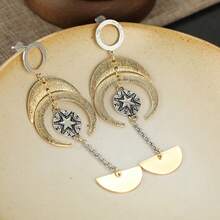 Bohemian Dual-Tone Star & Moon Long Tassel Drop Earrings For Women, Suitable For Daily Wear, Festivals, And Fashion Gift - Gold - View 1