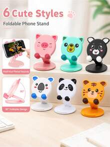 Cartoon Pink Pig Phone Stand, Cute Pink Pig Design, Foldable, Creative Desktop Stand, Portable Foldable, Convenient Essential For Travel And Home Use - Multicolor - View 3