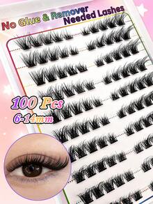 100入 自黏式蓬鬆貓眼與狐狸眼假睫毛，8-16mm 混長蓬鬆單簇睫毛，自黏式 DIY 睫毛接種，簇狀睫毛，自然捲翹貓眼睫毛 - 黑色 - 查看 4