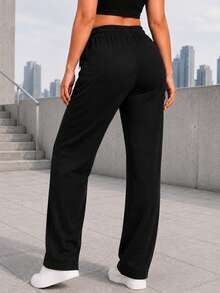 Women's Wide Leg Drawstring Pants With Zippered Pockets, Casual Athletic Trousers For Running, Training And Daily Wear - Black - View 6
