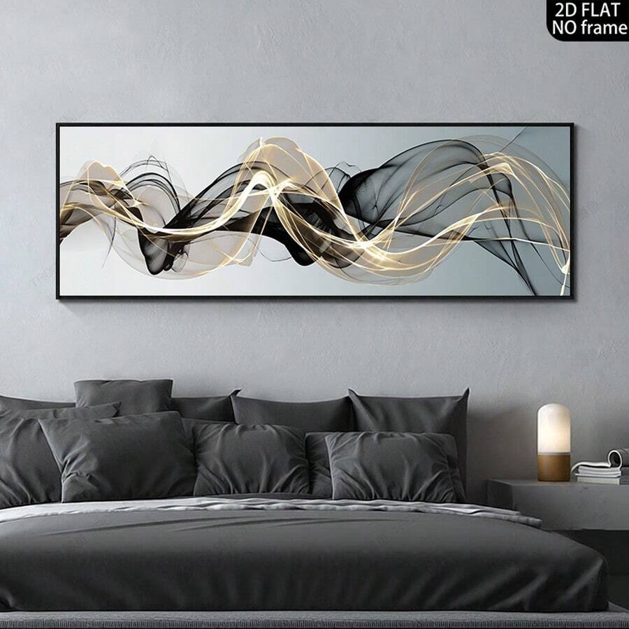 1pc Modern Nordic Luxurious Abstract Golden Ribbon Canvas Art Wall Decor For Living Room And Bedroom, Frameless