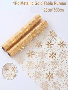 1pc Christmas Golden Foil Table Runner With Snowflake Pattern, 28*500cm Christmas Shiny Rectangular Mesh Tablecloth, Table Cover, Merry Christmas Decoration, Xmas Decor, Christmas Table Decor, Holiday Party Supplies, Winter Home Decor, Kitchen Decor - Snowflake - View 6