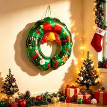 Christmas Wreath Aluminum Foil Balloon, Bow & Bell Decorative Balloon, Holiday Party Scene Atmosphere Decoration Supplies - Multicolor - View 2