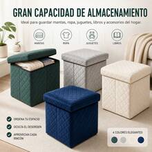 Folding Storage Ottoman 38x38x35cm, Velvet Quilted Footrest Stool With Diamond Pattern, Padded Seat For Bedroom And Living Room - 藍色 - 查看 1