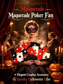 Poker Card Ace Print Folding Hand Fan, Large Size Waterproof Fabric, Loud Snap Sound, Printed With Poker Card Pattern, Foldable And Portable, Suitable For Music Festivals, Nightclubs, Parties As Fashion Accessory - Multicolor - View 2