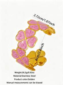 1 buah Gelang Bangle Terbuka Stainless Steel Enamel Desain Daun Semanggi Empat Daun Minimalis untuk Wanita, Cocok untuk Liburan, Kencan, atau Sebagai Hadiah Liburan untuk Teman - Yellow Gold - View 13