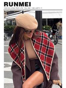 1pc Triangle Plaid Cashmere Minimalist Star Pattern Jacquard Warm Scarf, Women's Style, Autumn/Winter Fashion Versatile - Red - View 1