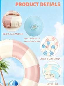 2pcs Blue Handle Transparent Thick Inflatable Swim Rings, White And Blue Buoyancy Pool Floats, Cute Photo Props For Adult Women, Summer Beach Pool Outdoor Essential Accessories, Swim Rings, Beach Essentials, Swim Rings - Multicolor - View 5