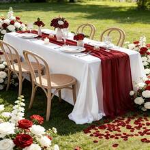 Elegant Burgundy Sheer Table Runner & Soft Chiffon Table Sash - Solid Color Wedding, Reception & Boho Decor Suitable For Ceremony, Table Setting - Fabric, No Assembly Required, Instant Decoration - Burgundy - View 1