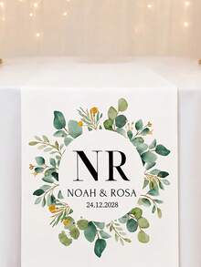 1pc Custom Printed Table Runner For Anniversary, Bespoke Name And Date Runner, Personalized Bridal Shower Decor, Engagement Gift - Multicolor - View 5