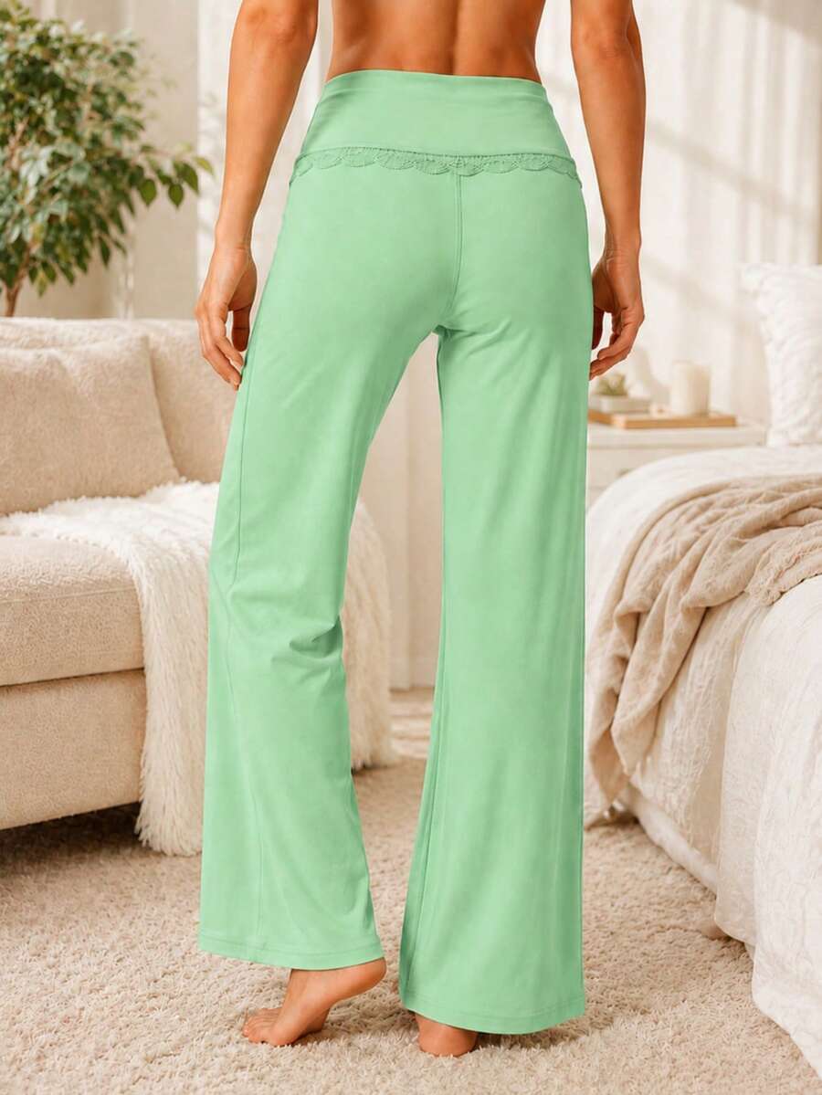 Sodalemon Women's Lace Trim Wide-Leg PJ Pants - Mint Green - View 1