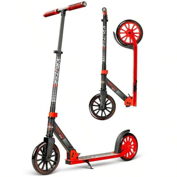 Madd Gear Kruzer 200 Folding Commuter Scooter For Adults Teens Kruzer 200 - Large 200 Mm Wheels, Adjustable Handlebar, Lightweight Carbon-Steel Frame - Red