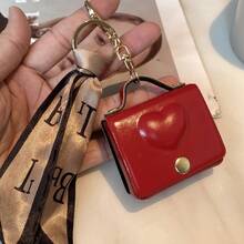 Heart-Shaped Coin Purse Keychain With 3D Embossed Design, Square Shape, Can Hold Coins, Earphones, And Small Items, Bag Accessory, Versatile For Various Occasions, Full Of Unique Design, A Must-Have For Fashion Girls, A Light Luxury Accessory For Fashionistas - Red - View 13