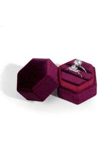 1 Elegant Hexagon Velvet Ring Display Box, White Engagement And Wedding Set Keepsake Box, Double Slot Ring Organizer, Valentine's Day Gift - Jewelry Box - View 13