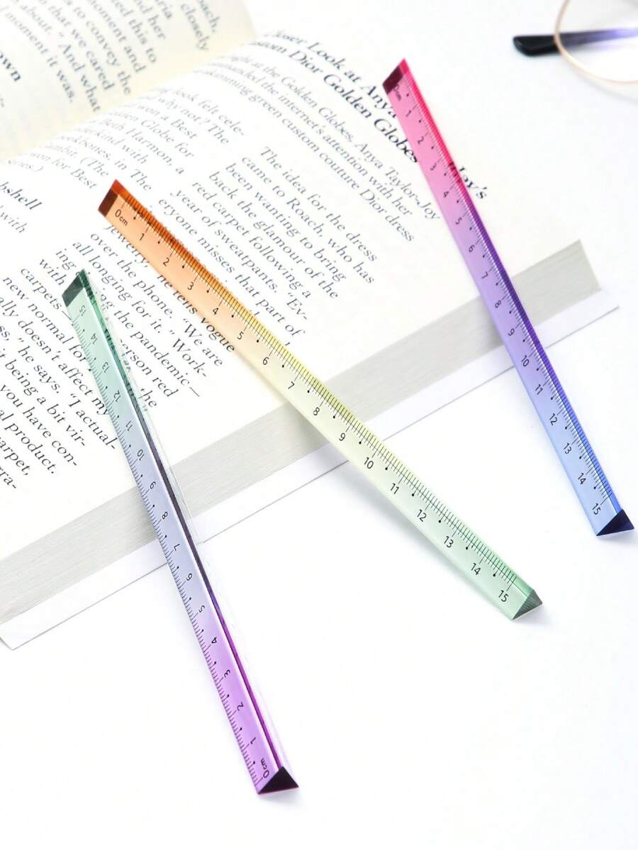 1 pieza Regla triangular de acrílico transparente degradado, regla recta de medición para estudiantes y oficina, regla de papelería de estética minimalista, adecuada para dibujo, medición de tareas, documentos de oficina, proyectos de manualidades - Regla - Ver 1
