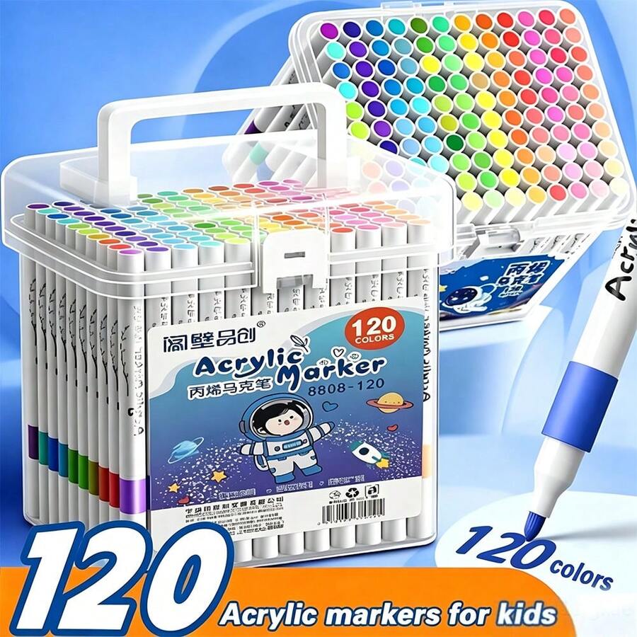 120-Color Boxed Acrylic Paint Marker Set, Liquid Ink Acrylic Art Painting Marker Set, Suitable For Art And Crafts - Multicolor - View 1