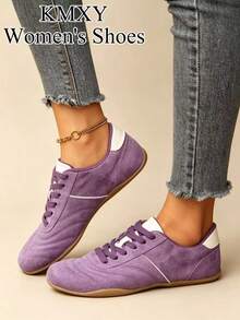 KMXY New Women's Shoes: Training Shoes, Round Toe, Low Cut, Flat Sole, Comfortable, Versatile, Sports/Casual, Colorblock Sneakers, Fashionable, Suitable For All Seasons - Purple - View 5