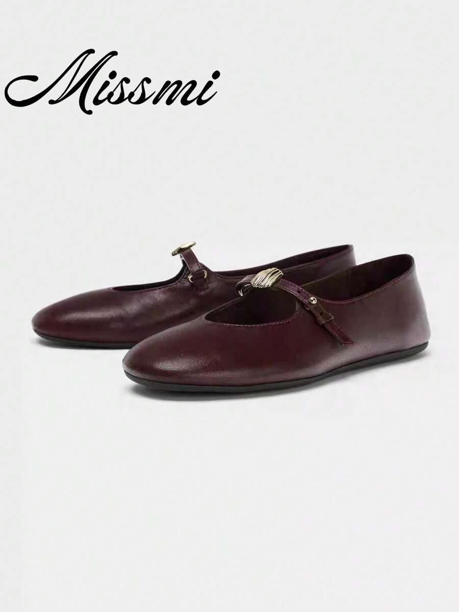 2026 Spring/Summer New Women's Bow Decor Ballet Flats - Burgundy - View 1