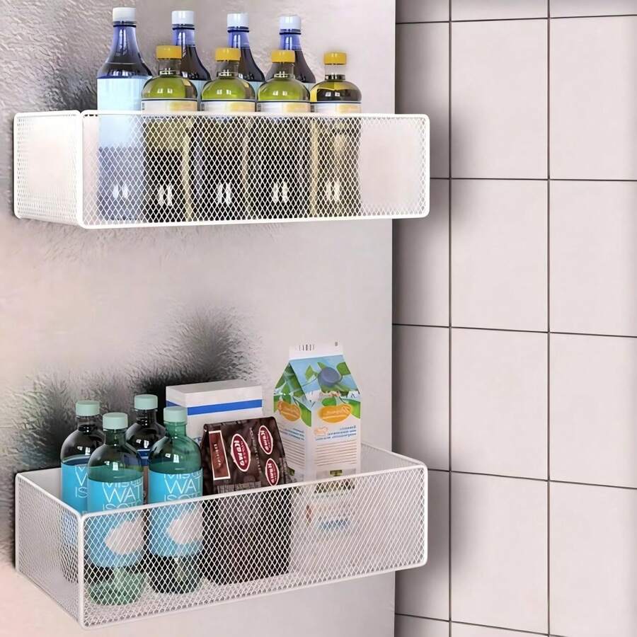 1pc Magnetic Kitchen Refrigerator Storage Rack, No-Drill Hanging Basket For Seasoning, Magnetic Storage Basket - View 1