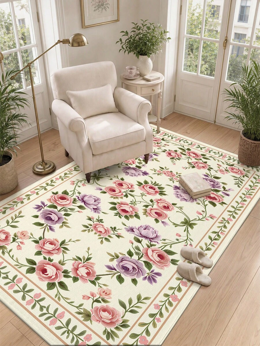 DAJIANG 1pc Floral Shaped Vintage Rug, Kitchen Rug, Hallway Rug, Suitable For Bathroom, Kitchen, Outdoor, Indoor, Hallway, Bedroom, Living Room, Bedside Mat, Machine Washable Easy To Clean, Non-Slip Entryway Mat, Bedroom Bathroom Decorative Rug