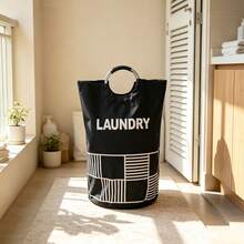Large Foldable Laundry Storage Bin With Padded Handles, Sturdy Fabric Clothes Basket, Collapsible Storage Box, Convenient Home Organization Solution For Bedroom, Bathroom, Dormitory - Multicolor - View 3
