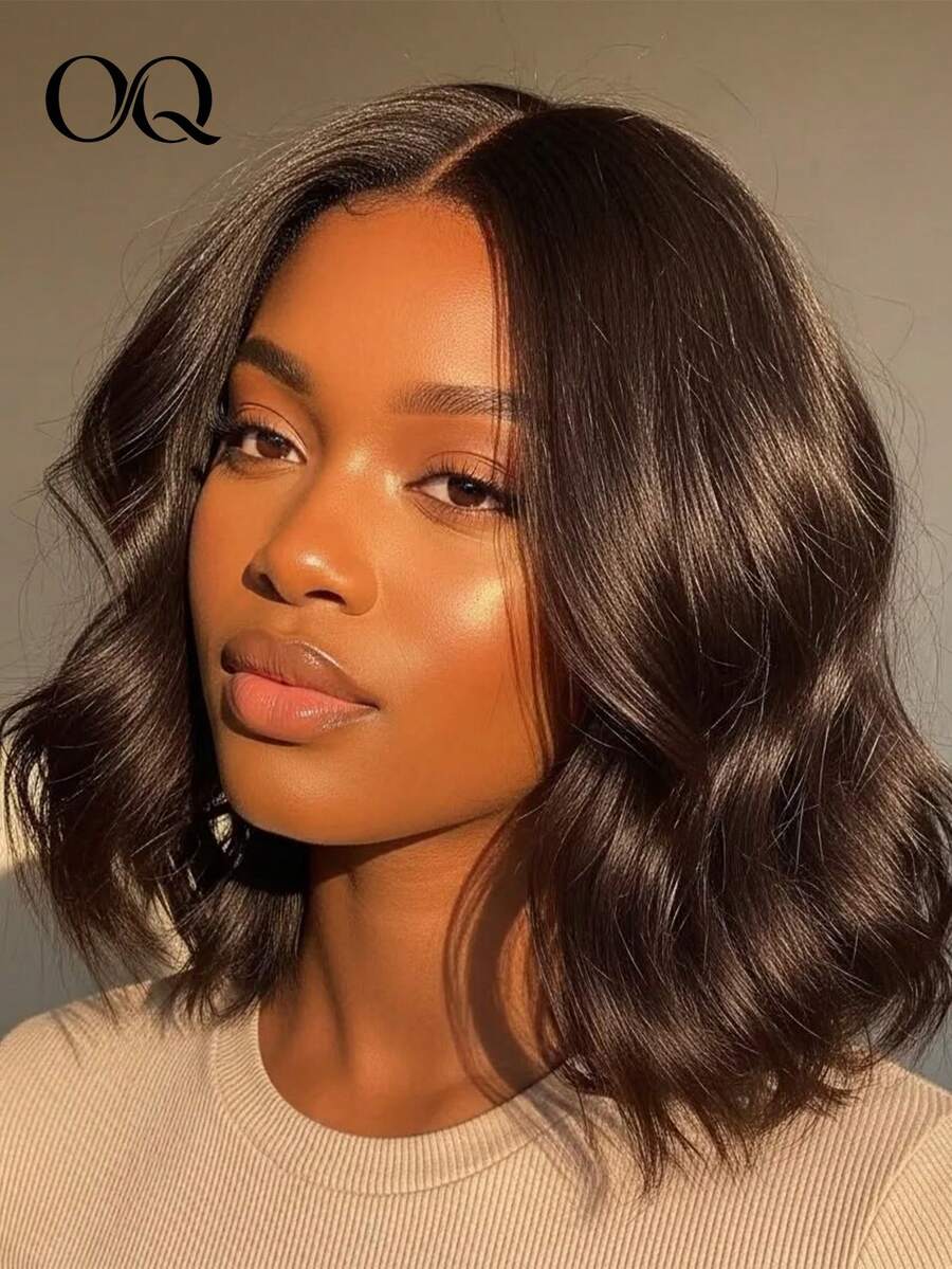 OQ Hair 200 Density 8-14 Inch Wear & Go Glueless Wig Ocean Wave Bob 7*5 Lace Wig Bleached Knots Natural Color Pre-Plucked Natural Hairline With Baby Hair Soft Human Hair Wig For Women Daily Party Travel Vacation - SNatural - View 1