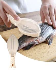 1pc Manual Fish Scale Remover With Lid, Fish Scale Scraper, Kitchen Fish Scale Peeler, Fish Scale Removal Tool, Kitchen Fish Processing Tool - View 3