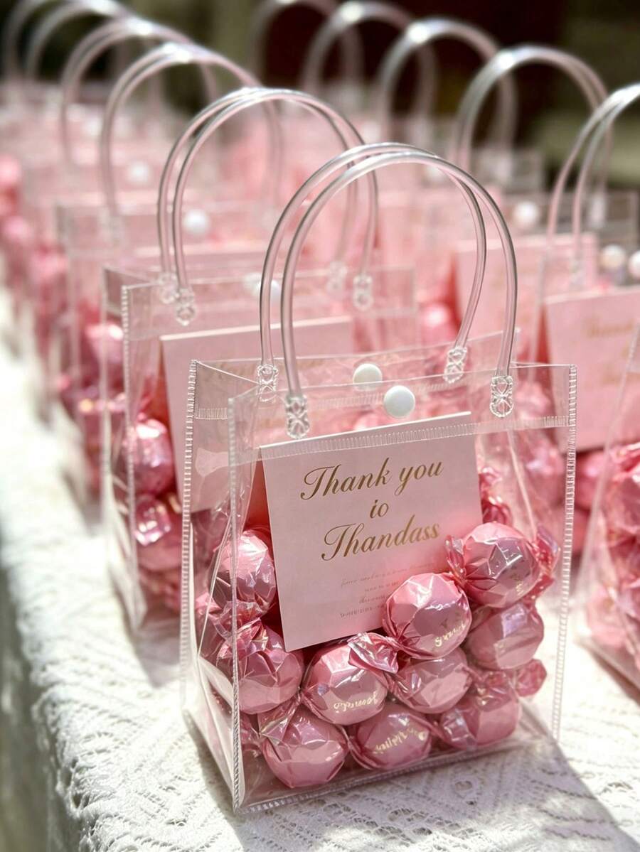 30pcs Thickened Transparent PVC Gift Bags With Handles, Reusable, Suitable For Bridal Shower, Bachelorette Party, Wedding Gifts, Shopping, Wedding, Birthday, Engagement, Anniversary Party - Multicolor - View 1