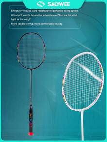BBQ 1 st badmintonracket i full kolfiber med gratis väska, 8U G5, upp till 30 lbs, professionell racket för träning och tävling, försträngd, ultralätt känsla, för män och kvinnor - Multifärgad - Visa 9