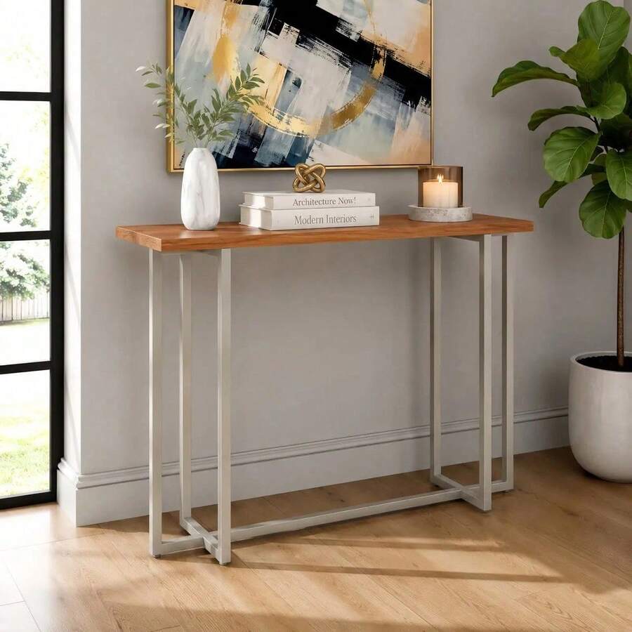 Aparador De Sala Buffet Industrial Mesa Lateral Moderno Catinho Do café Pés Aço Champanhe Cinza 90cm - Marrom - Visão 1