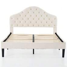 Upholstered Platform Bed Frame In Full Size With Adjustable Headboard, Velvet Single Bed With Wooden Slat Base, No Box Spring Needed, Easy Assembly, 140x200 Cm - 米色 - 查看 3