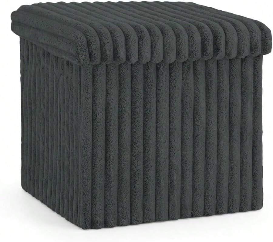Aafan Ottoman Storage Box Chest With Lid | 38X38X38cm Ottoman Blanket Box Seat | Foldable Storage Bench Footstool Toy Box For Living Room Hallway - Charcoal (Small) - View 1