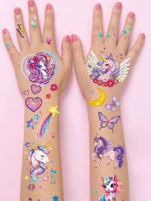 STARTTOOS 5 Sheets Glitter Unicorn 49 Patterns Temporary Tattoo Stickers, Cute Cartoon Waterproof Glitter Rainbow Color Unicorn Balloon Star Design Pattern Birthday Party Christmas Gift Event Holiday Party Set - Multicolor - View 2