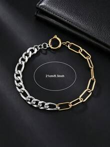 1pc Fashion Men's Stainless Steel Creative Dual-Color Patchwork Bracelet, Versatile Daily Decorative Gift For Boyfriend - Multicolor - View 3