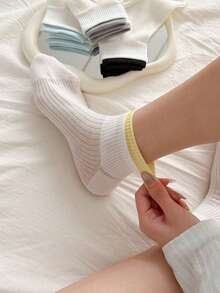 Calcetines cortos de algodón puro con cuello multicolor, ligeros y transpirables, alta elasticidad, antibacterianos & resistentes al olor, suaves & cómodos, para usar en todas las estaciones, tejido de punto transpirable, minimalista, para casa, casual & vacaciones - Multicolor - Ver 2
