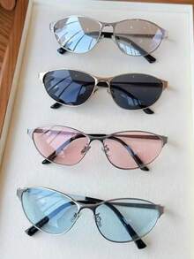 1pc Oversized Multi-Functional Frog Shaped Frameless Y2K Retro Personalized Women's Glasses, Suitable For Travel, Holidays, Daily Wear, Beach Accessory - Silver - View 2