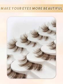 6 Pairs Brown Natural Criss-Cross Full Volume Cat Eye False Eyelashes, Transparent Band, Fluffy And Lightweight, Suitable For Daily Wear, Travel Essential - Brown - View 5