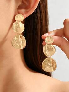 1pc Vintage Minimalist Geometric Pendant Earrings, Suitable For Women - Fashion Pendant Earrings, Suitable For Daily Wear - Gold - View 6