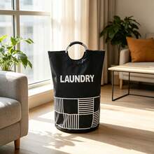 Large Foldable Laundry Storage Bin With Padded Handles, Sturdy Fabric Clothes Basket, Collapsible Storage Box, Convenient Home Organization Solution For Bedroom, Bathroom, Dormitory - Multicolor - View 4