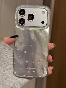 Premium Glitter Silver White Star Design Phone Case Compatible With Iphone 17 Pro Max, 17 New, 16 Pro, 14, 16 Full Coverage Anti-Drop Protective Cover, Unique & Stylish For Women - Silver - View 1