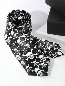 1PC Men's Skull Pattern Punk Silky Hand-Tied Necktie, Suitable For Street Party, Music Festival, Holiday Outfit,Halloween - Multicolor - View 4