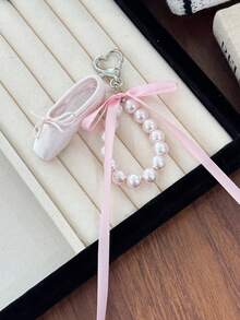 1pc INS Style Bow Ballet Shoes Pendant Pearl Keychain French Pearl Dance Shoes Bag Charm - Multicolor - View 8