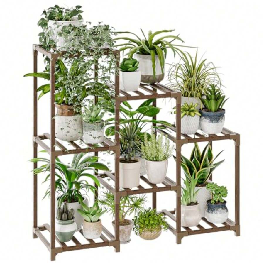 Bamworld - Soporte para plantas para interiores y exteriores, estante para plantas de madera para múltiples plantas, soporte para plantas de 3 niveles, soporte para plantas para sala de estar, patio, Soporte para plantas múltiples de 3 niveles, escalera, para sala de estar, patio, decoración del hogar, para - Multicolor - Ver 1
