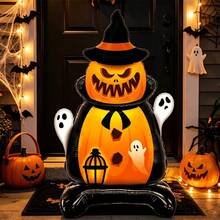 1pc 62.2" Standing Pumpkin Witch Balloon, Suitable For Halloween Indoor/Outdoor Porch Yard Front Door Decoration, Halloween Party Decor Prop - View 3