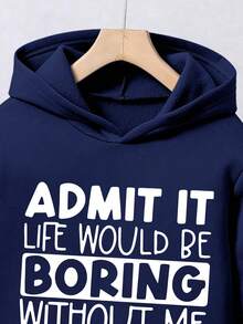 Young Boy Letter Print Hoodie And Pants Set - Royal Blue - View 5