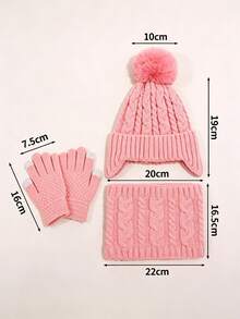 3pcs 2-8 Years Old Boys Girls Warm Set, Single Ball Double Ball Cute Winter Children Solid Color Hat Set - Multicolor - View 6