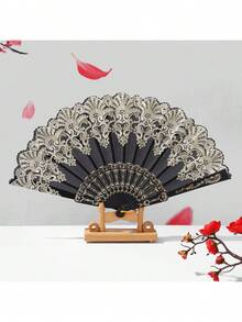 Elegant White Lace Floral Hand Fan With Gold Embroidery - Vintage Spanish Style Folding Fan For Wedding, Party & Summer Events - Multicolor - View 5