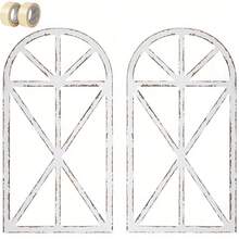 2pcs Rustic Wooden Window Frame Wall Decor – 3D Vintage-Inspired Shutters With Distressed Finish & Textured Indentations – Glass-Free Art Accent For Indoor/Outdoor Spaces – Perfect For Wedding Backdrops, Home Styling, Office Walls, Valentine's Day Or - Arched - View 12