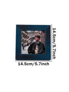 1pc Vintage Distressed Dark Blue Wood Grain Square Photo Frame, Thick Layered Wide Border, Desktop And Wall Mount Display Frame, Horizontal And Vertical Universal, Suitable For Travel Photos, Portraits, Farmhouse Style Living Room Home Decor - Multi-color - View 4